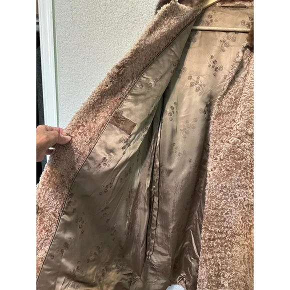 Vintage Karl Frankfurt Curly Lamb Fur Coat Mink Collar Women's Warm Outerwear - Picture 8 of 11